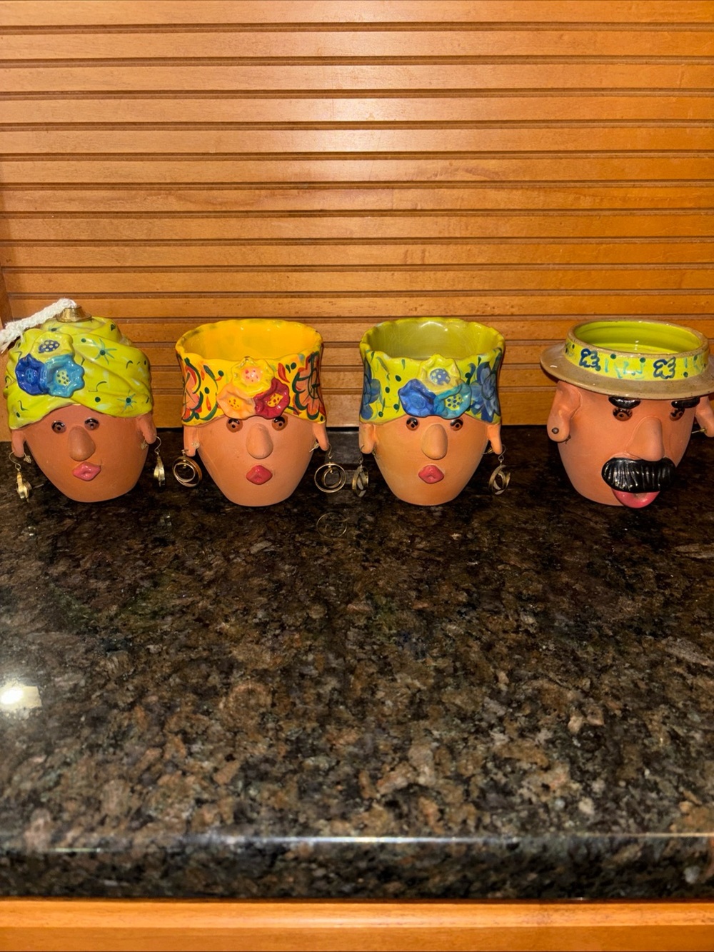 Handcrafted Bird Brain Floral Face Planter Pots - Set of 4